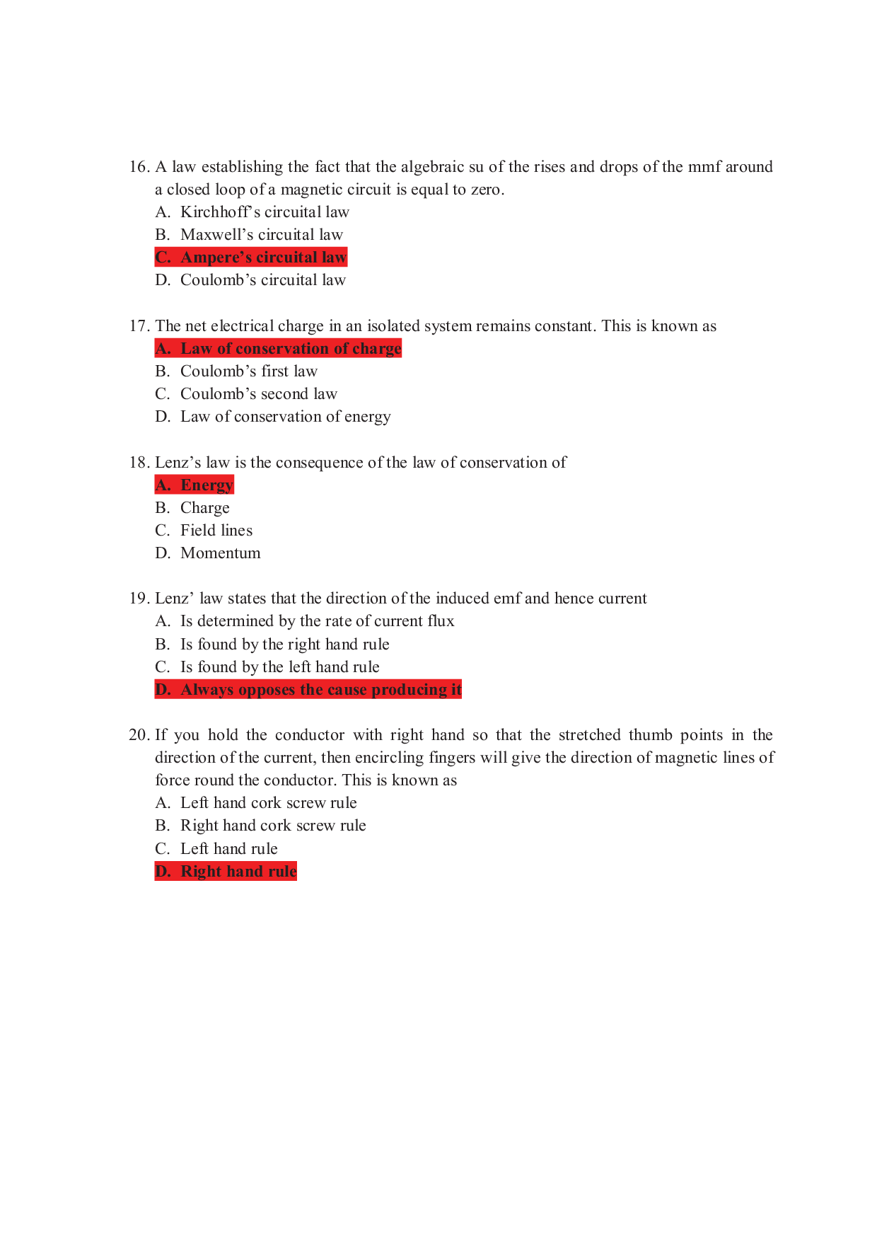 Electricity And Magnetism Objective Type Questions With Answer - Page 5