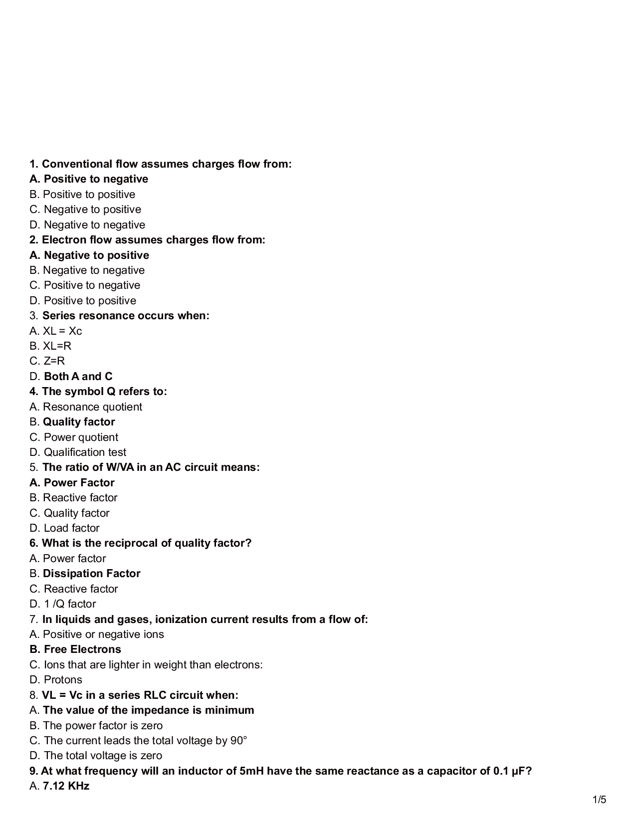 Electrical Circuit Objective Type Questions With Answer - Page 2