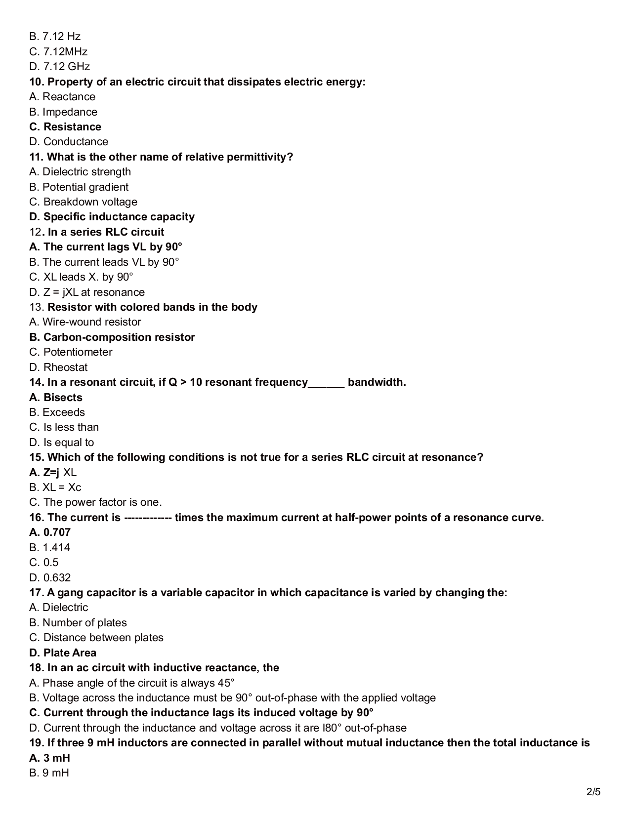 Electrical Circuit Objective Type Questions With Answer - Page 3
