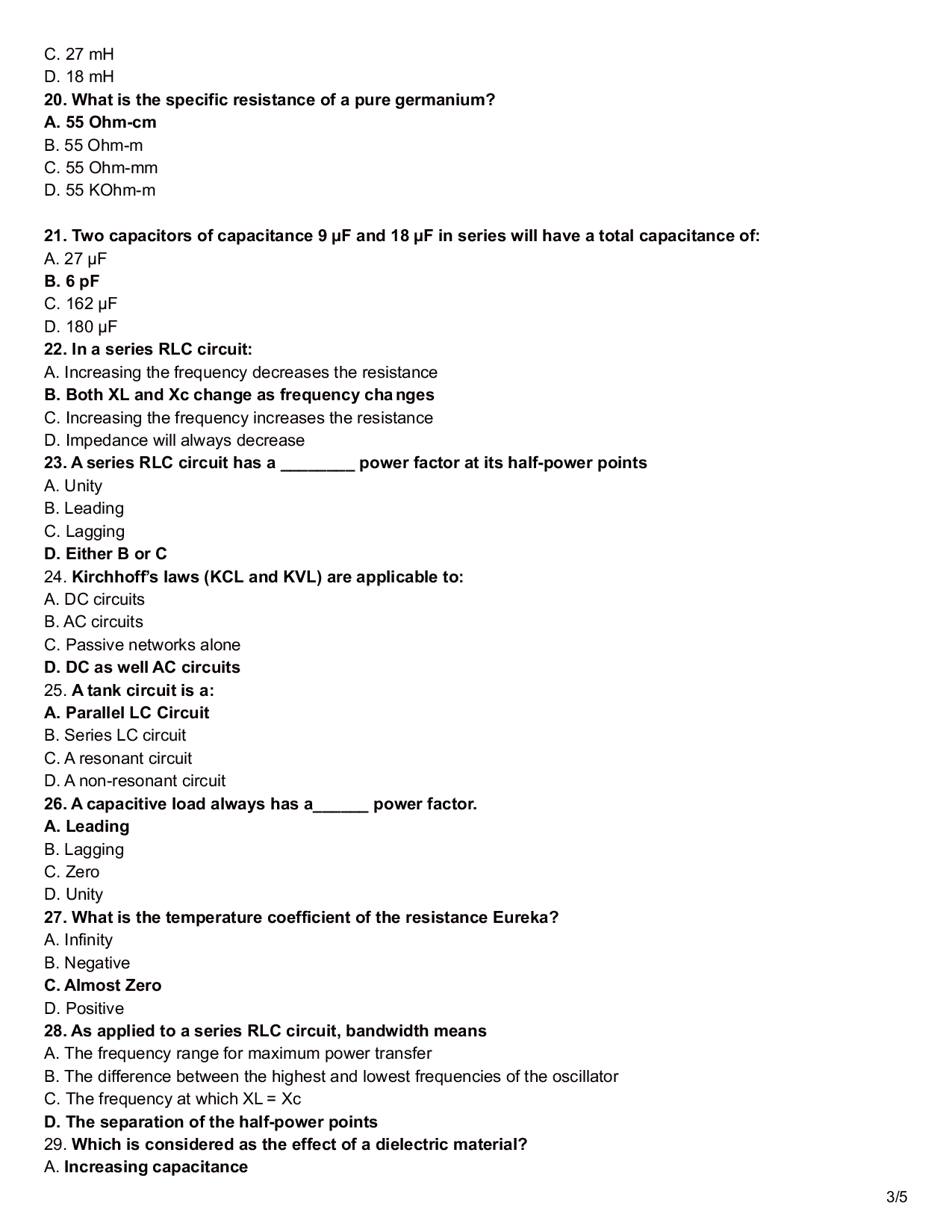 Electrical Circuit Objective Type Questions With Answer - Page 4