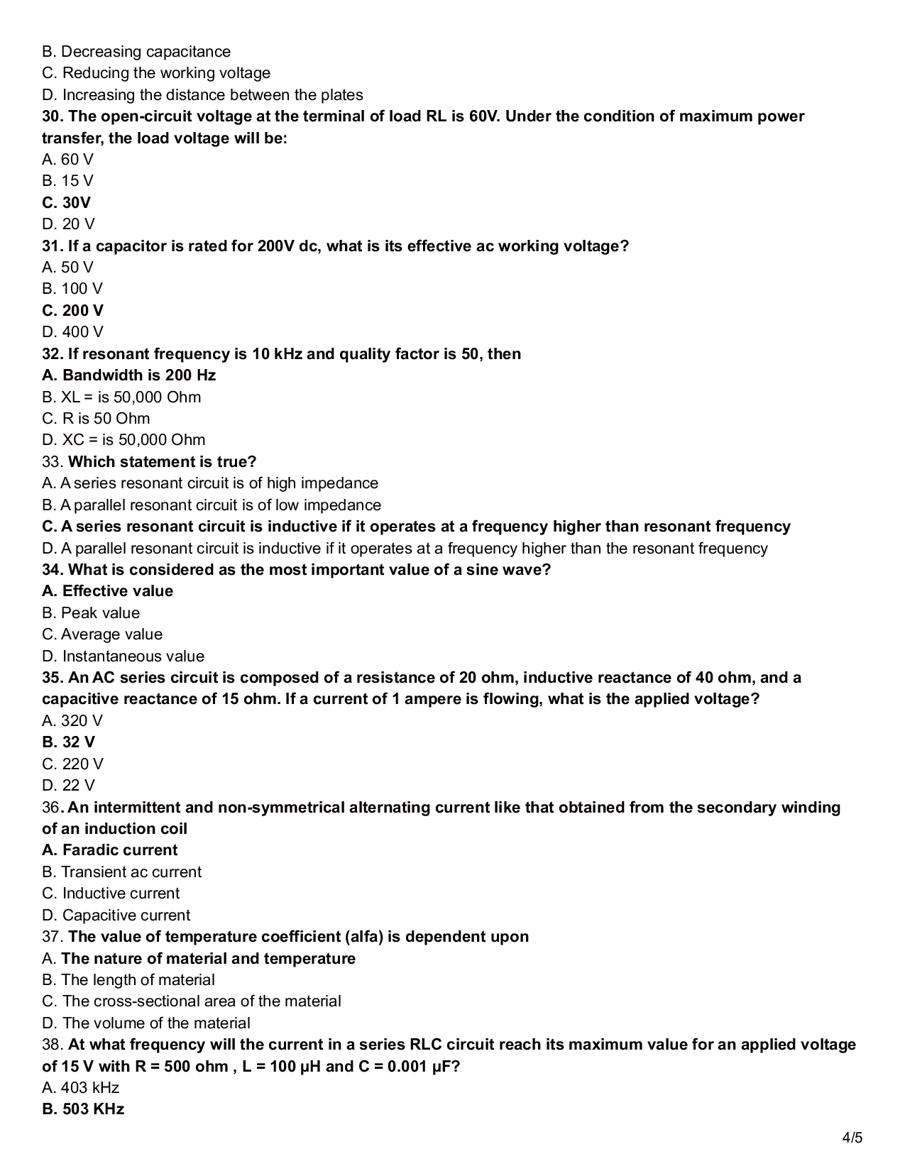 Electrical Circuit Objective Type Questions With Answer - Page 5