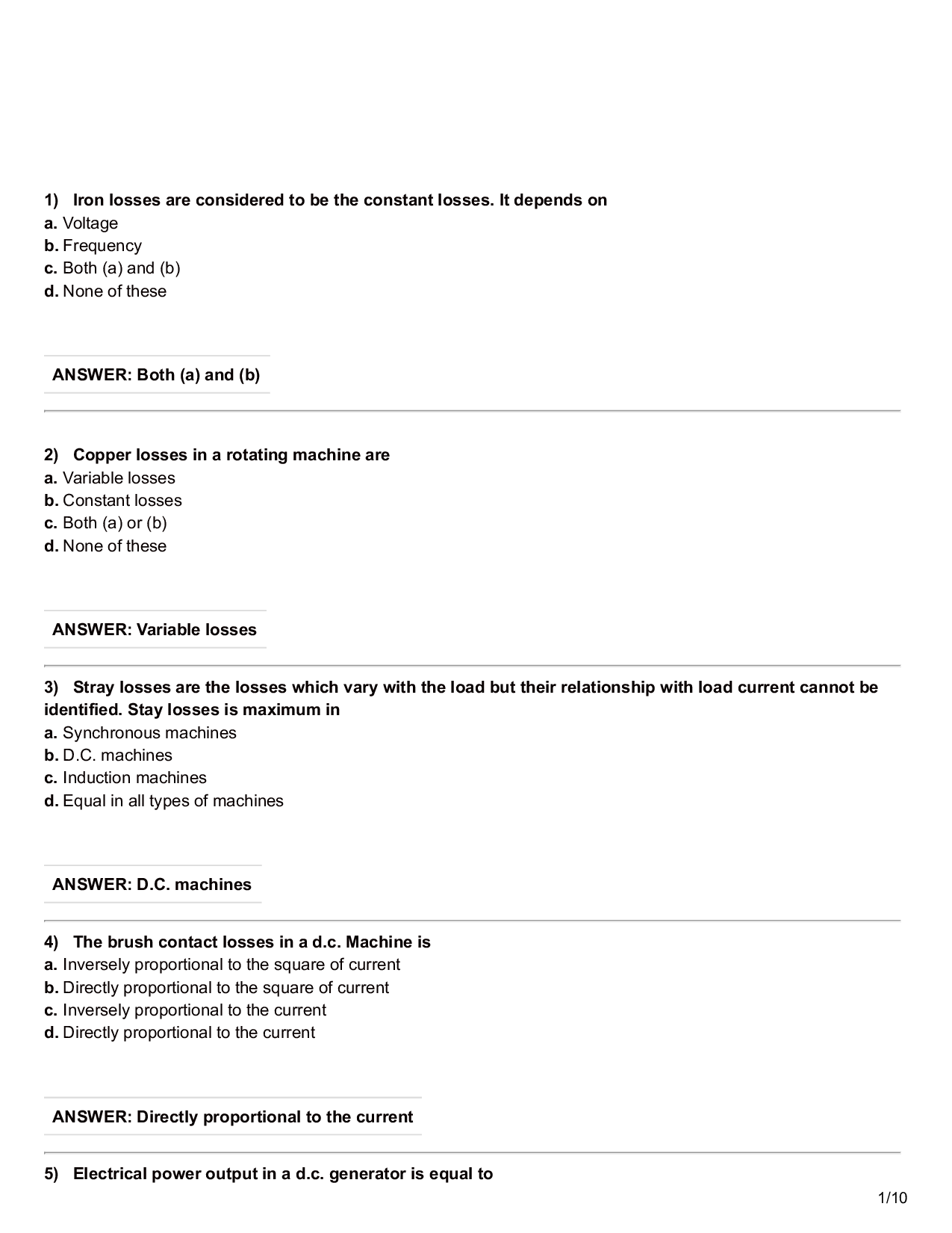 Electrical Machine Objective Type Questions With Answer - Page 2