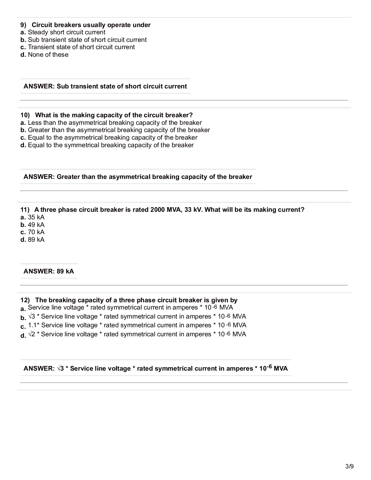 Power System Objective Type Questions With Answer - Page 4