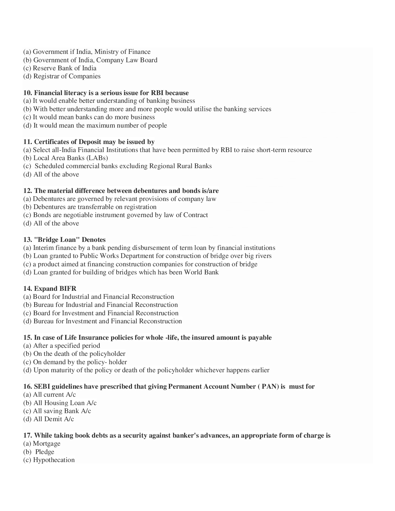 Banking Awareness Objective Type Questions With Answer - Page 3