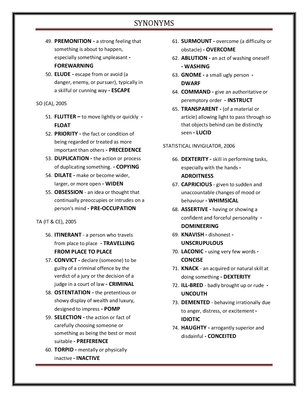 Synonyms For Competitive Exams - Page 4