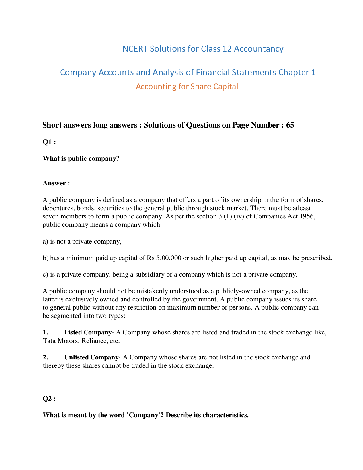 NCERT Solutions For Class 12 Accountancy - Page 2