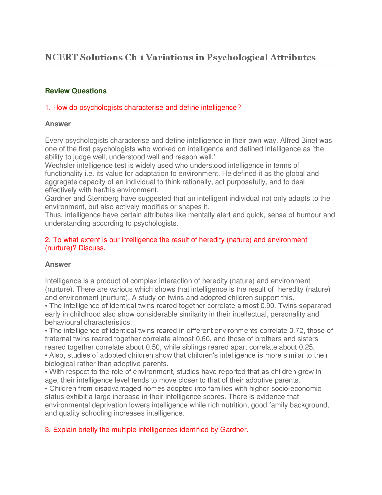 NCERT Solutions For Class 12 Psychology - Page 2