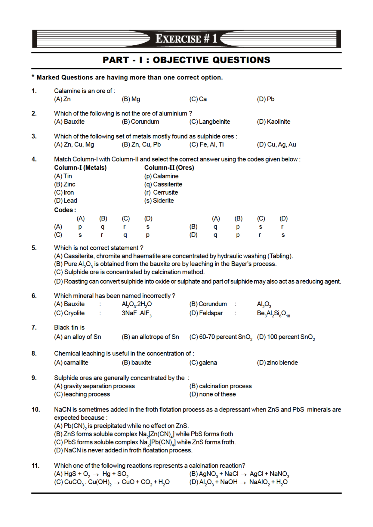 IIT-JEE Objective Type Questions With Answer For Metallurgy (Chemistry) - Page 4