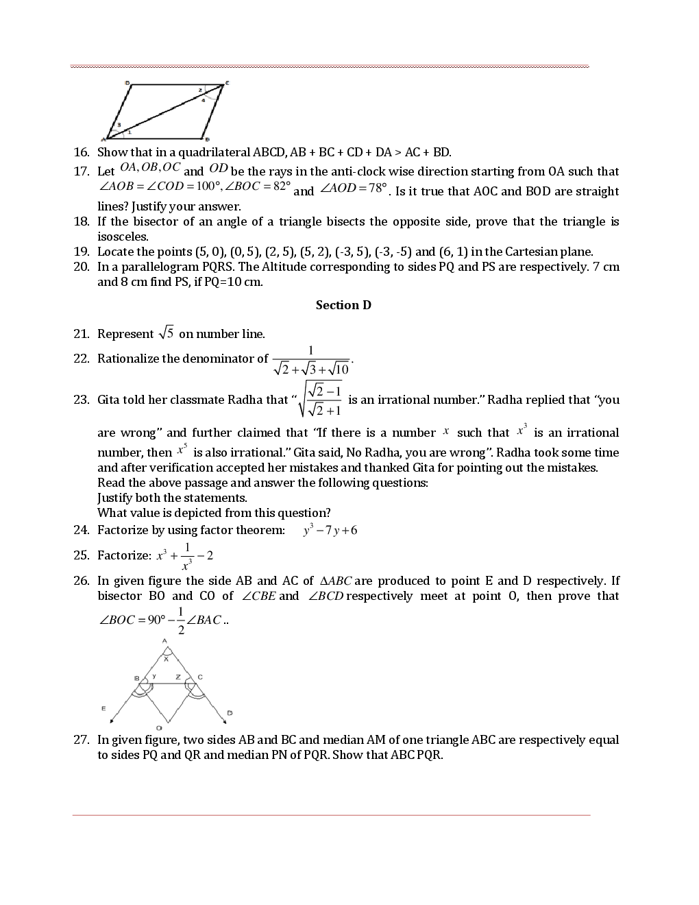CBSE Sample Question Papers With Solution SA I For Mathematics Class 9 - Page 3