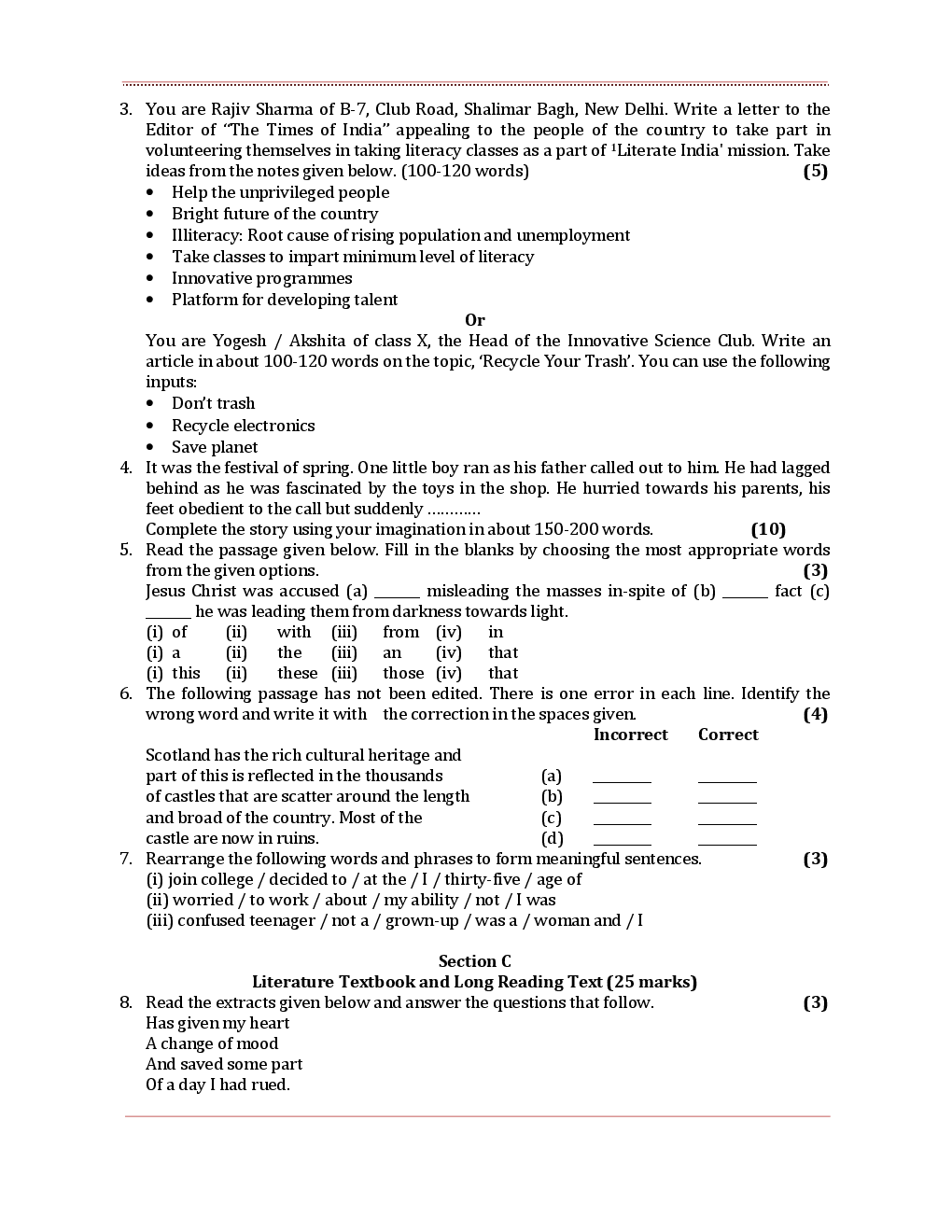 CBSE Sample Question Papers With Solution SA I For English Language And Literature Class 10 - Page 4