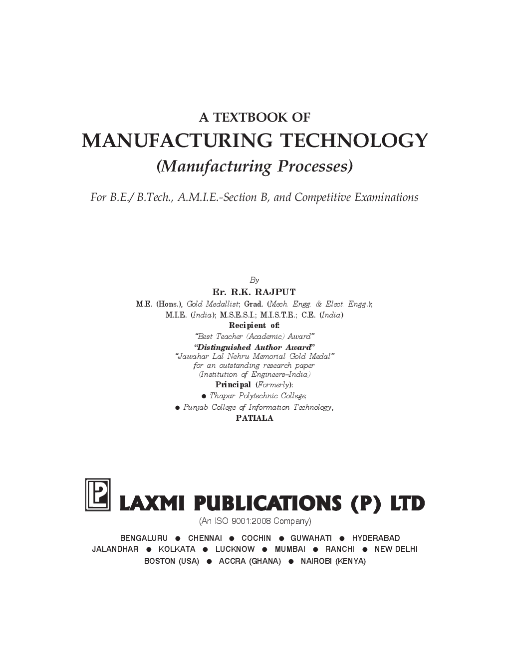 A Textbook Of Manufacturing Technology (Manufacturing Processes) - Page 4