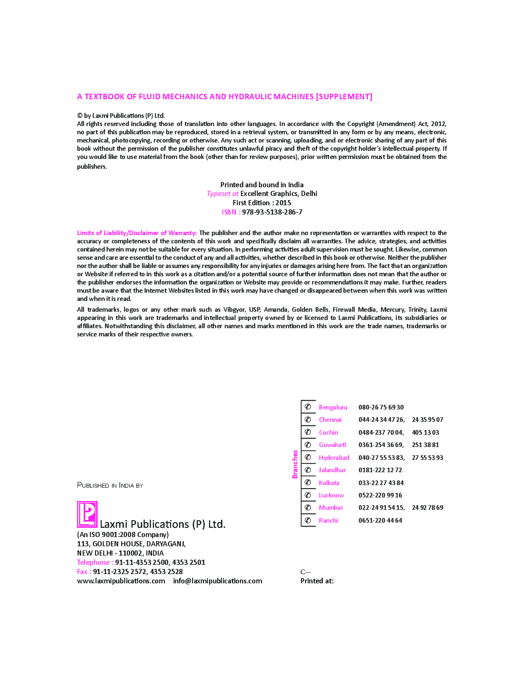 A Supplement Of A Textbook Of Fluid Mechanics And Hydraulic Machines - Page 5