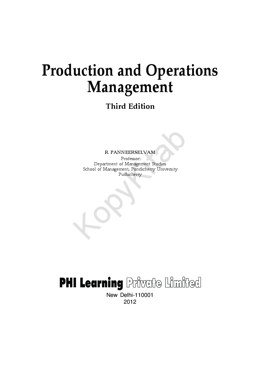 production and operations management by r panneerselvam pdf