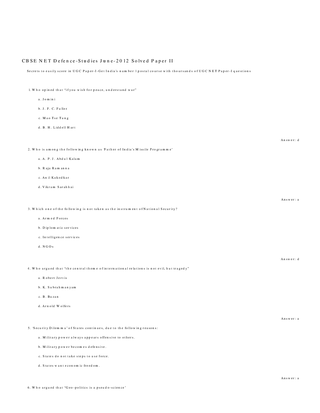 CBSE UGC NET Previous Year 2012-13 Solved Question Papers Defense-Studies Paper-II (June-Dec) - Page 2