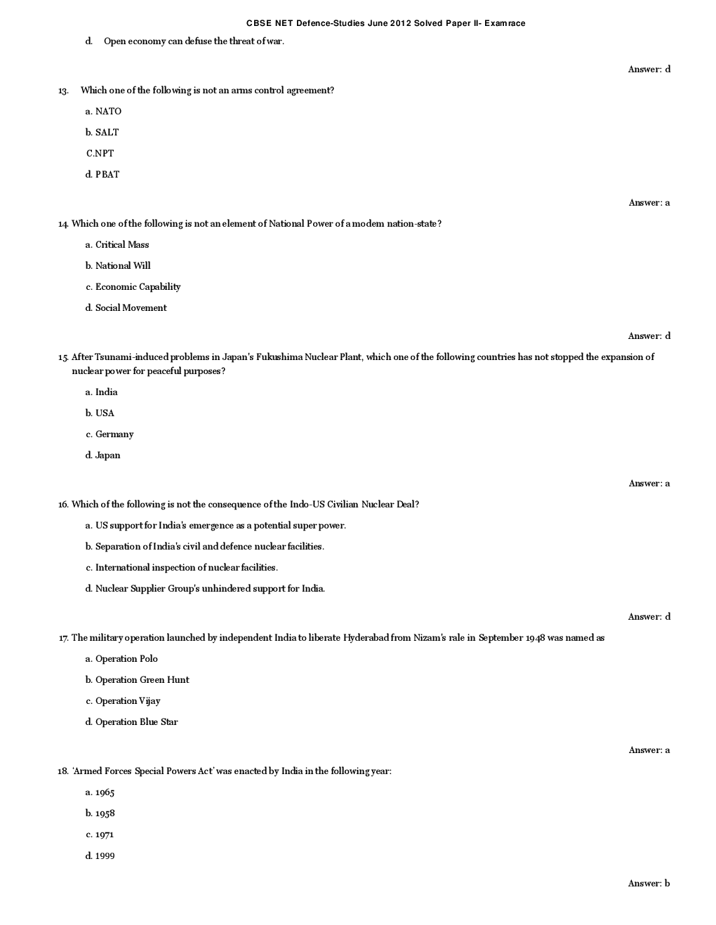 CBSE UGC NET Previous Year 2012-13 Solved Question Papers Defense-Studies Paper-II (June-Dec) - Page 4