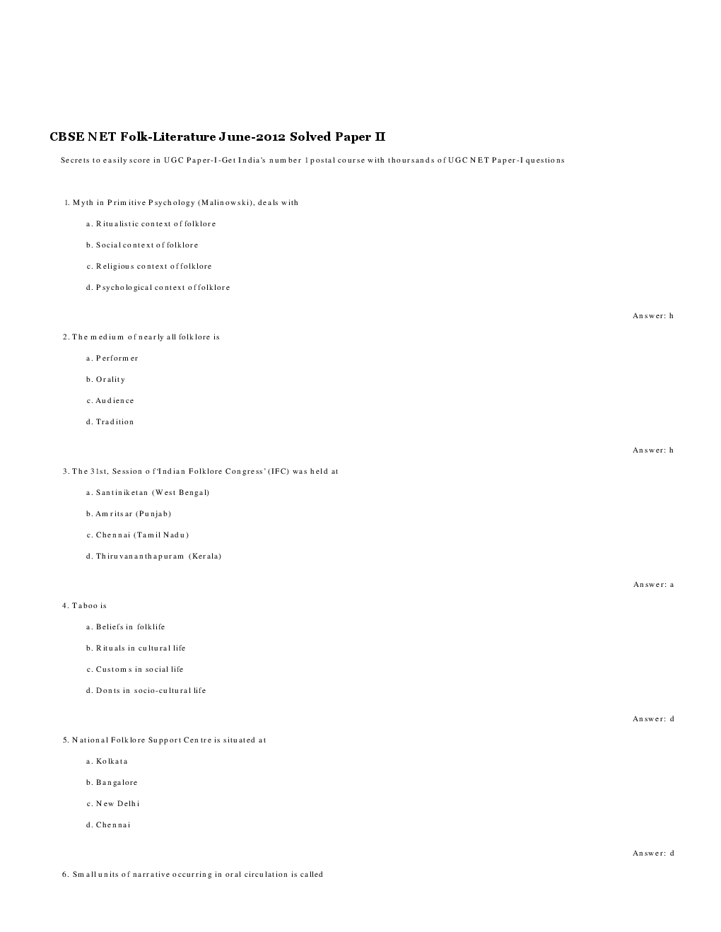 CBSE UGC NET Previous Year 2012-13 Solved Question Papers Folk-Literature Paper-II (June-Dec) - Page 2