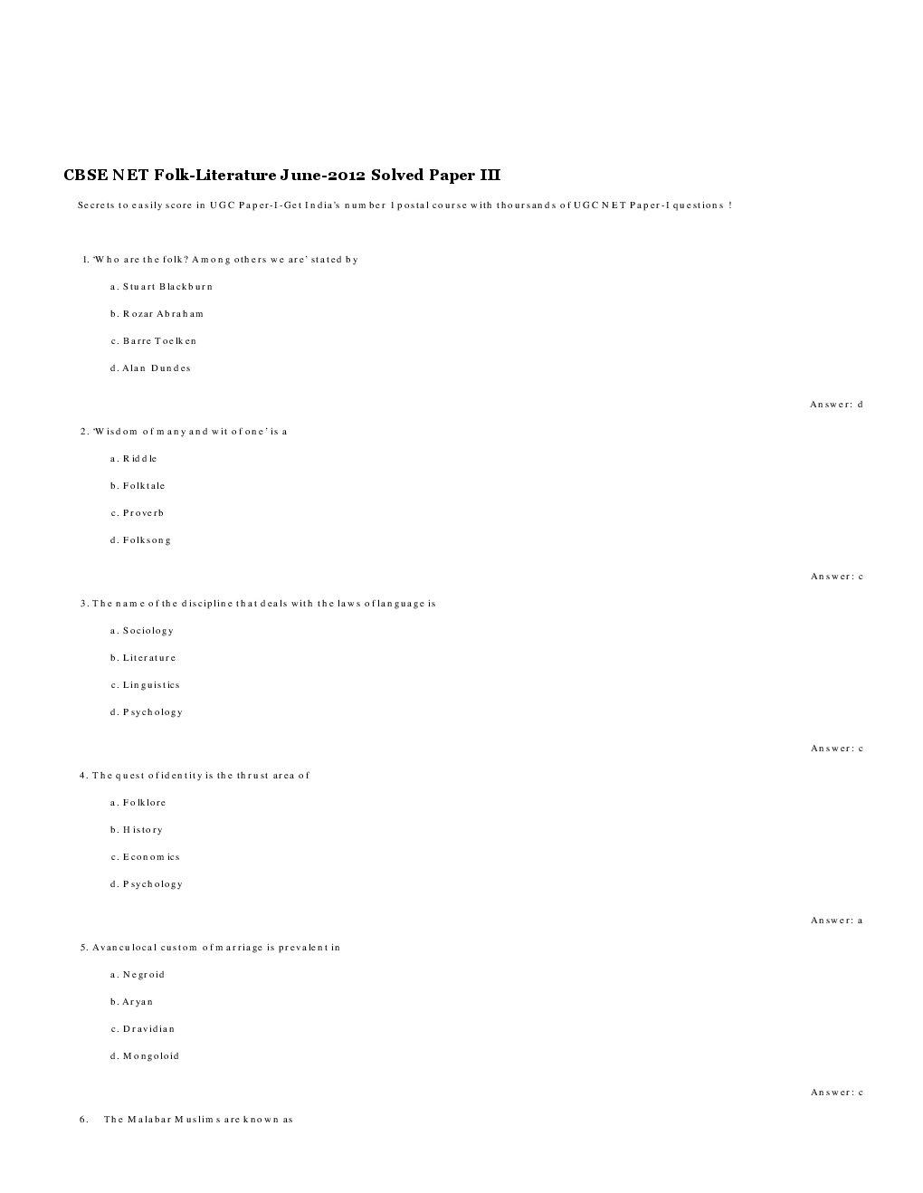 CBSE UGC NET Previous Year 2012-13 Solved Question Papers Folk-Literature Paper-III (June-Dec) - Page 2