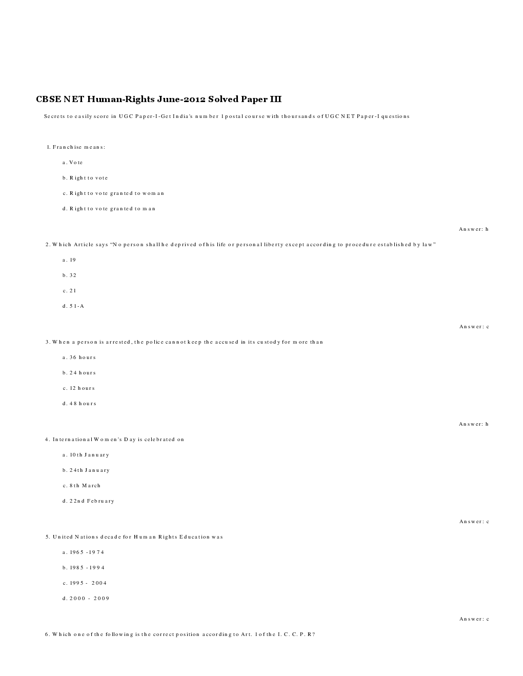 CBSE UGC NET Previous Year 2012-13 Solved Question Papers Human-Rights Paper-III (June-Dec) - Page 2