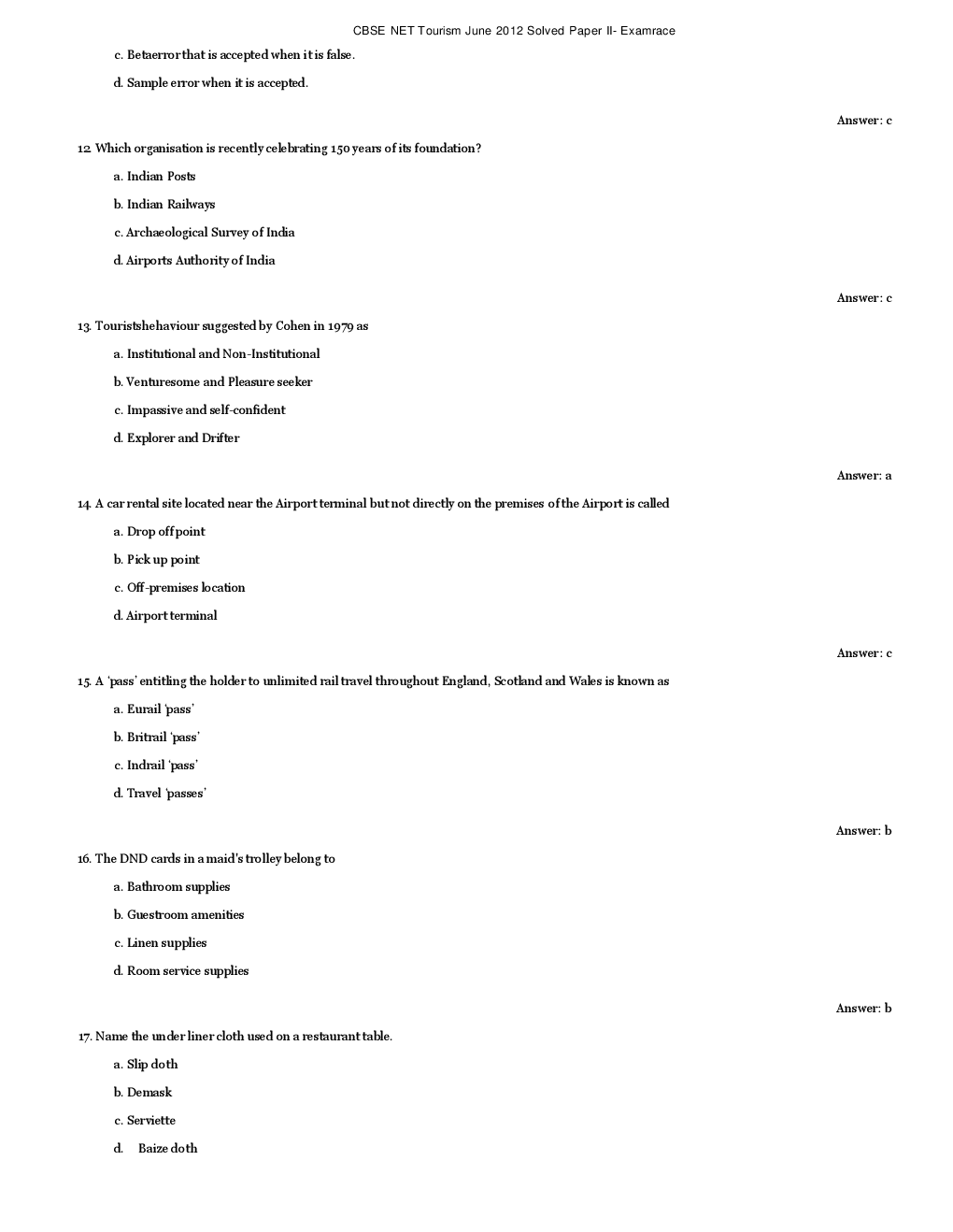 CBSE UGC NET Previous Year 2012-13 Solved Question Papers Tourism Paper-II (June-Dec) - Page 4