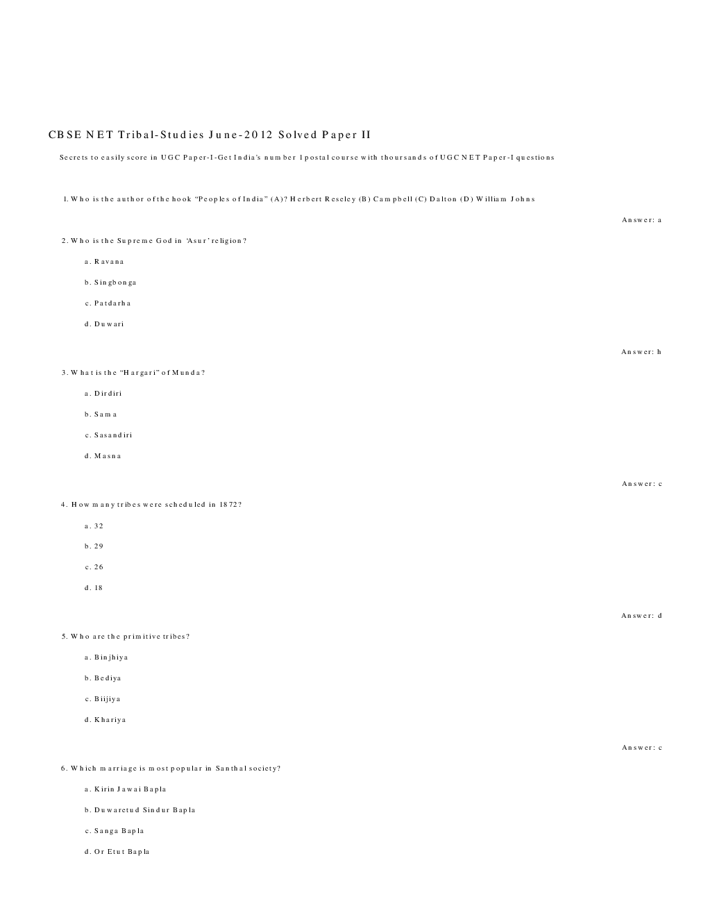 CBSE UGC NET Previous Year 2012-13 Solved Question Papers Tribal-Studies Paper-II (June-Dec) - Page 2