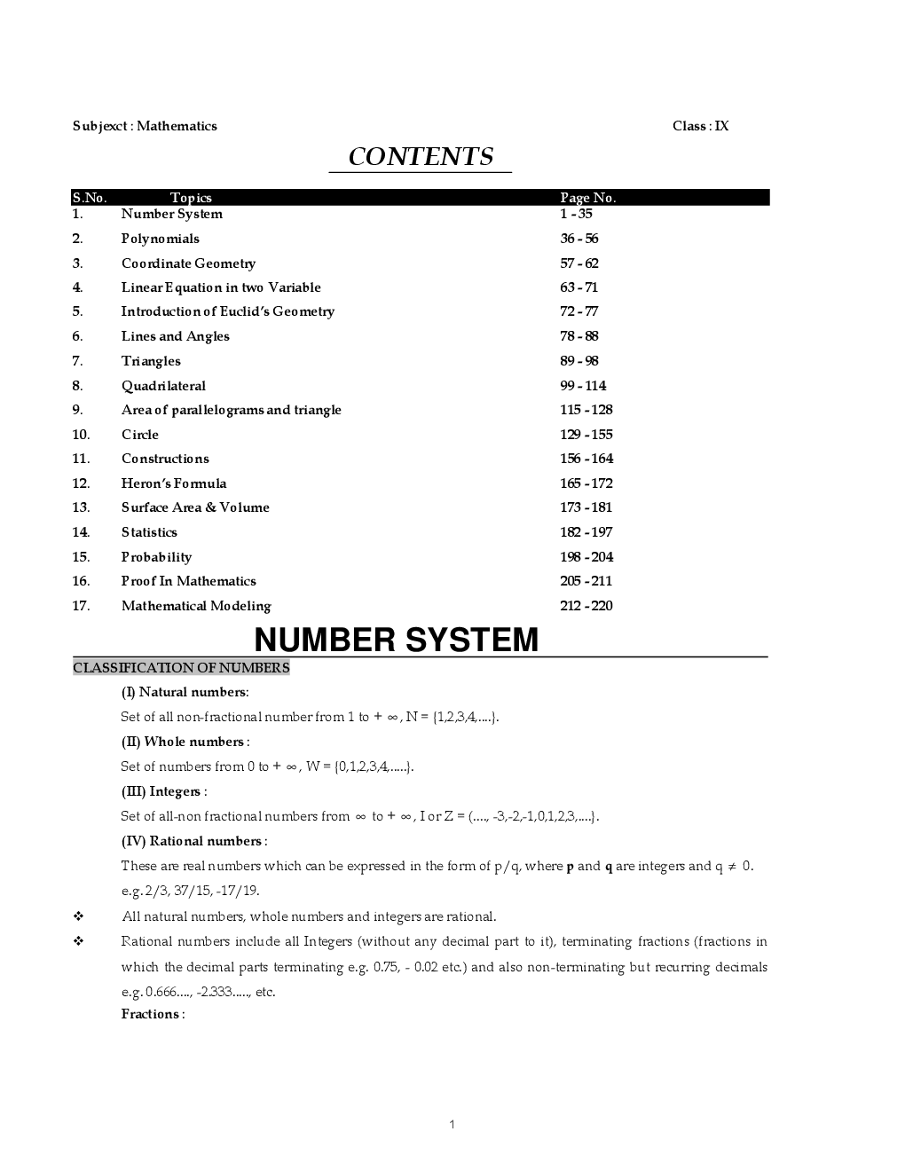 NTSE & Olympiad CBSE Maths-I & II For Class-IX Study Material - Page 2