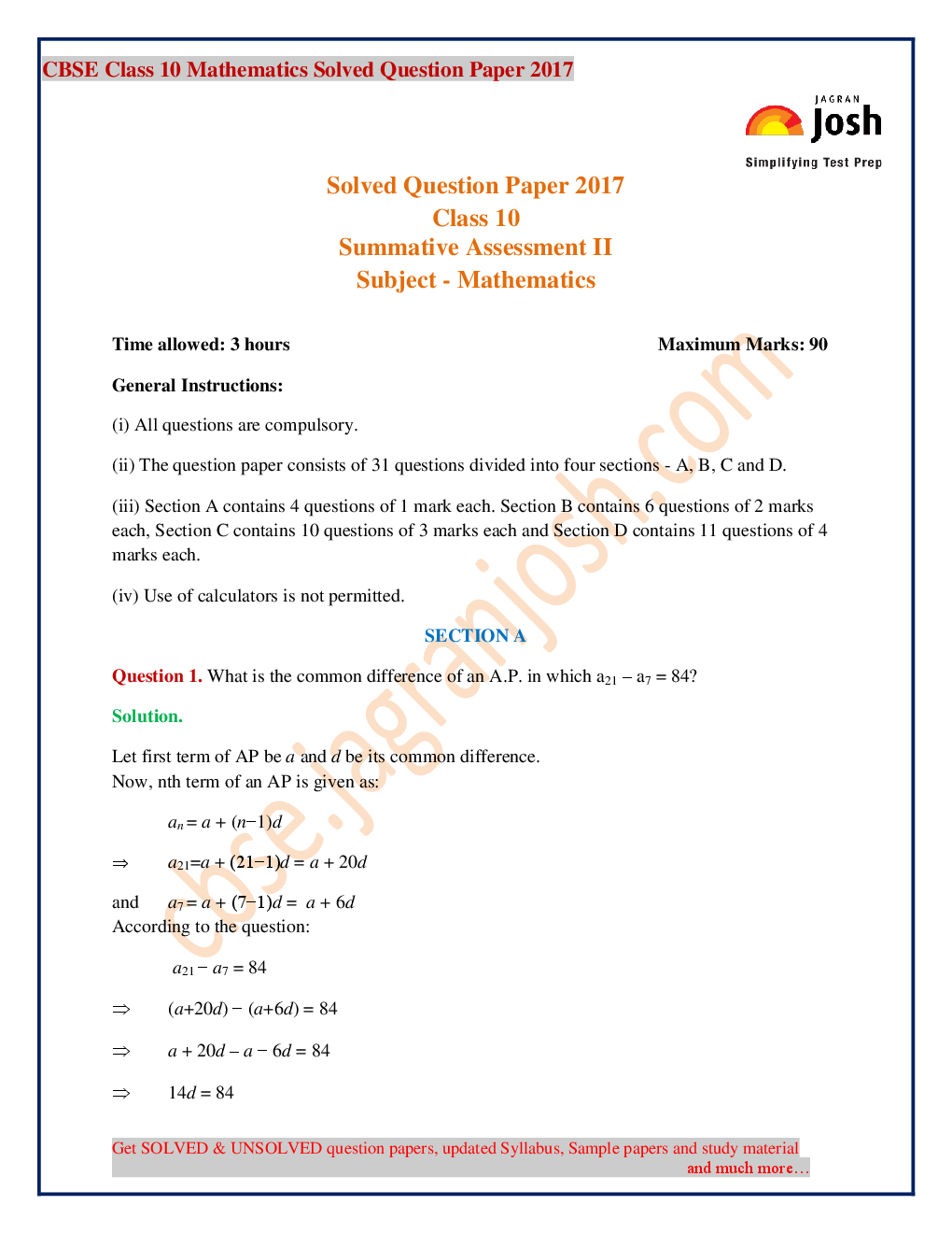 Last 5+1 Year's CBSE Class-X Mathematics Solved Question Papers - EBook - Page 3