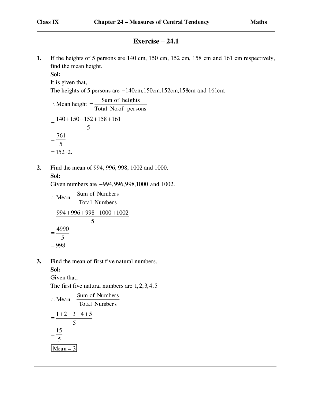 RD Sharma Maths Solutions For Class-IX - Chapter 24 - Measures of Central Tendency - Page 1