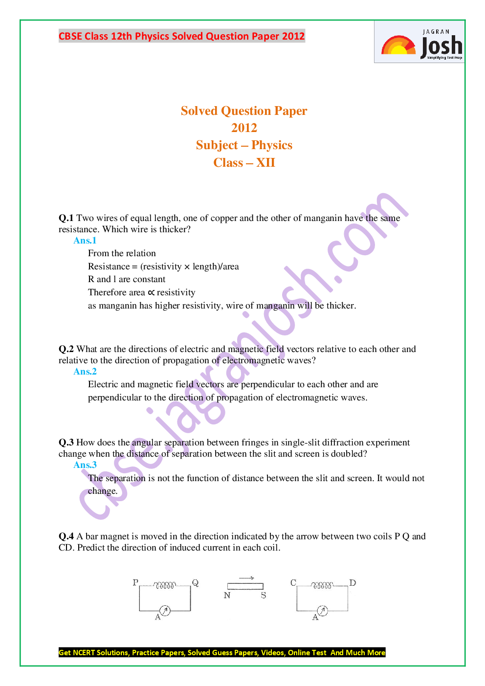 Last 5+1 Year\'s CBSE For Class-XII Physics Solved Question Papers - EBook - Page 3