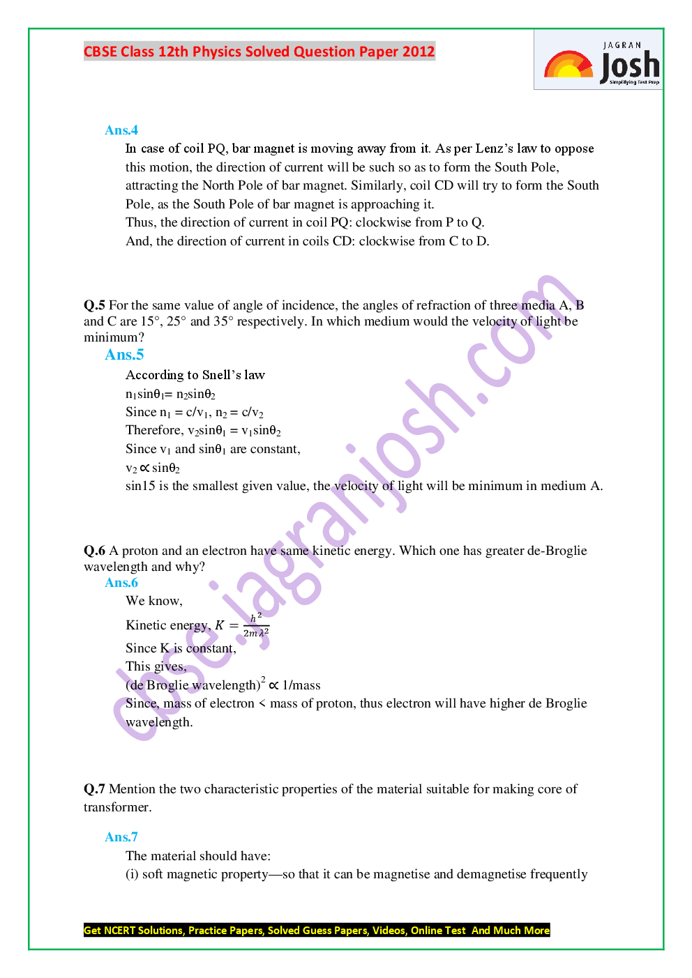 Last 5+1 Year\'s CBSE For Class-XII Physics Solved Question Papers - EBook - Page 4