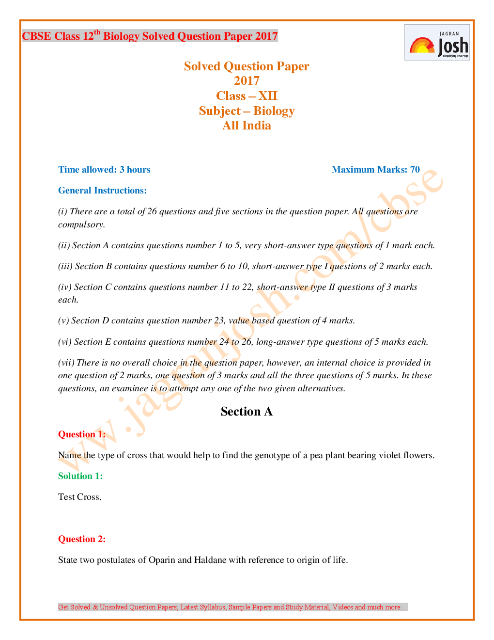 Last 5+1 Year's CBSE Class 12th Biology Solved Question Papers - EBook - Page 3
