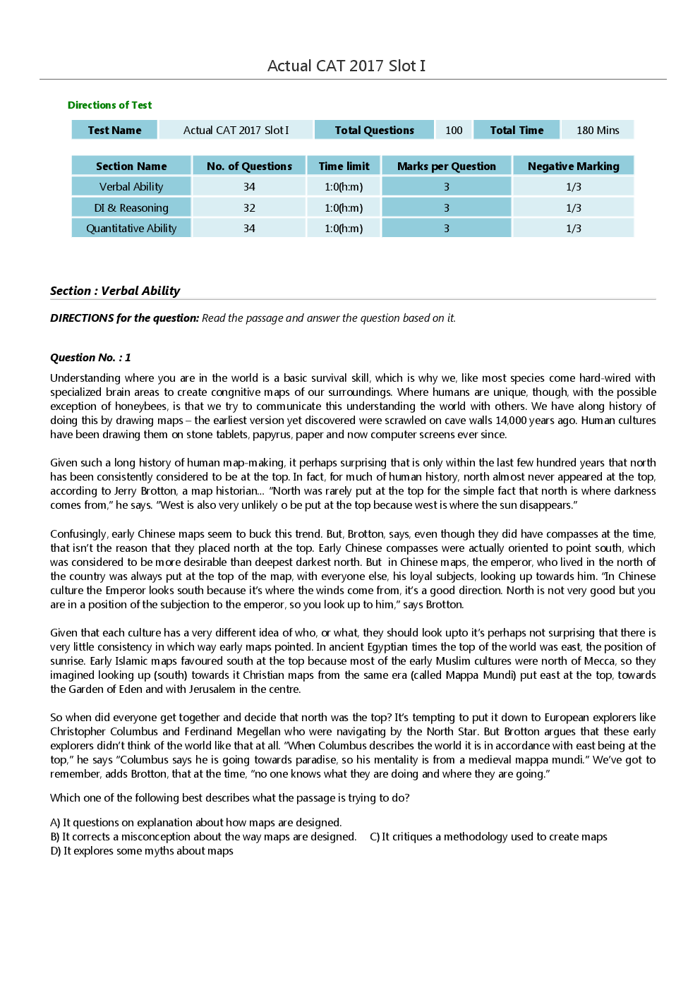 CAT Previous Year Solved Question Paper Slot-I 2017 - Page 2