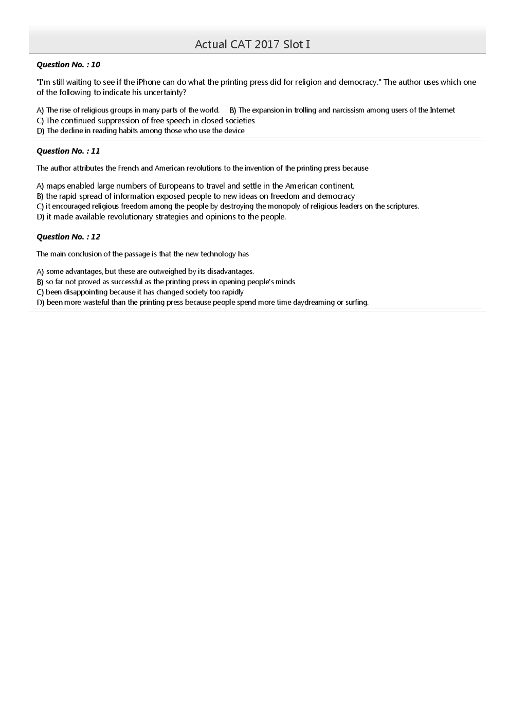 CAT Previous Year Solved Question Paper Slot-I 2017 - Page 5