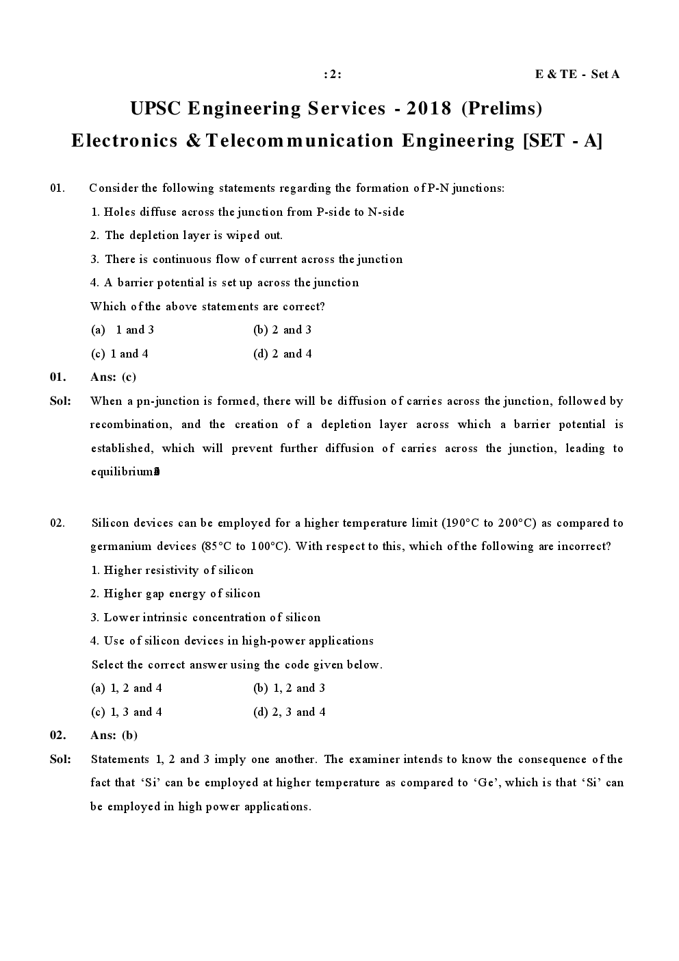 IES Previous Year Solved Question Paper For Electronics and Telecommunication Engineering 2017 - Page 2