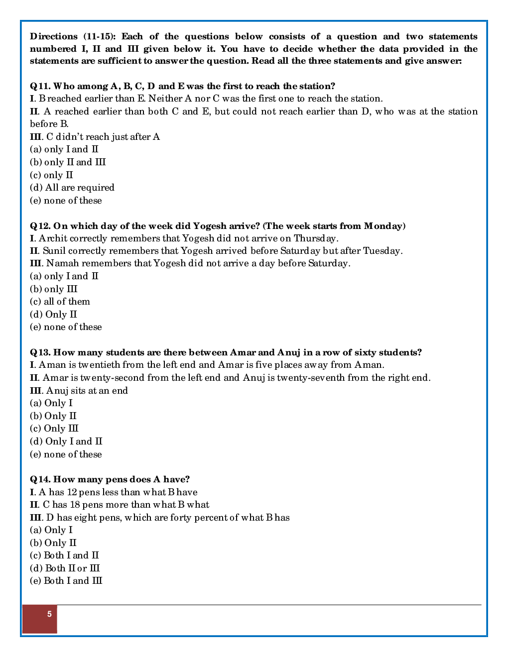 Sample Paper Question And Answer  Of Reasoning For IBPS RRB Mains 2017 - Page 5