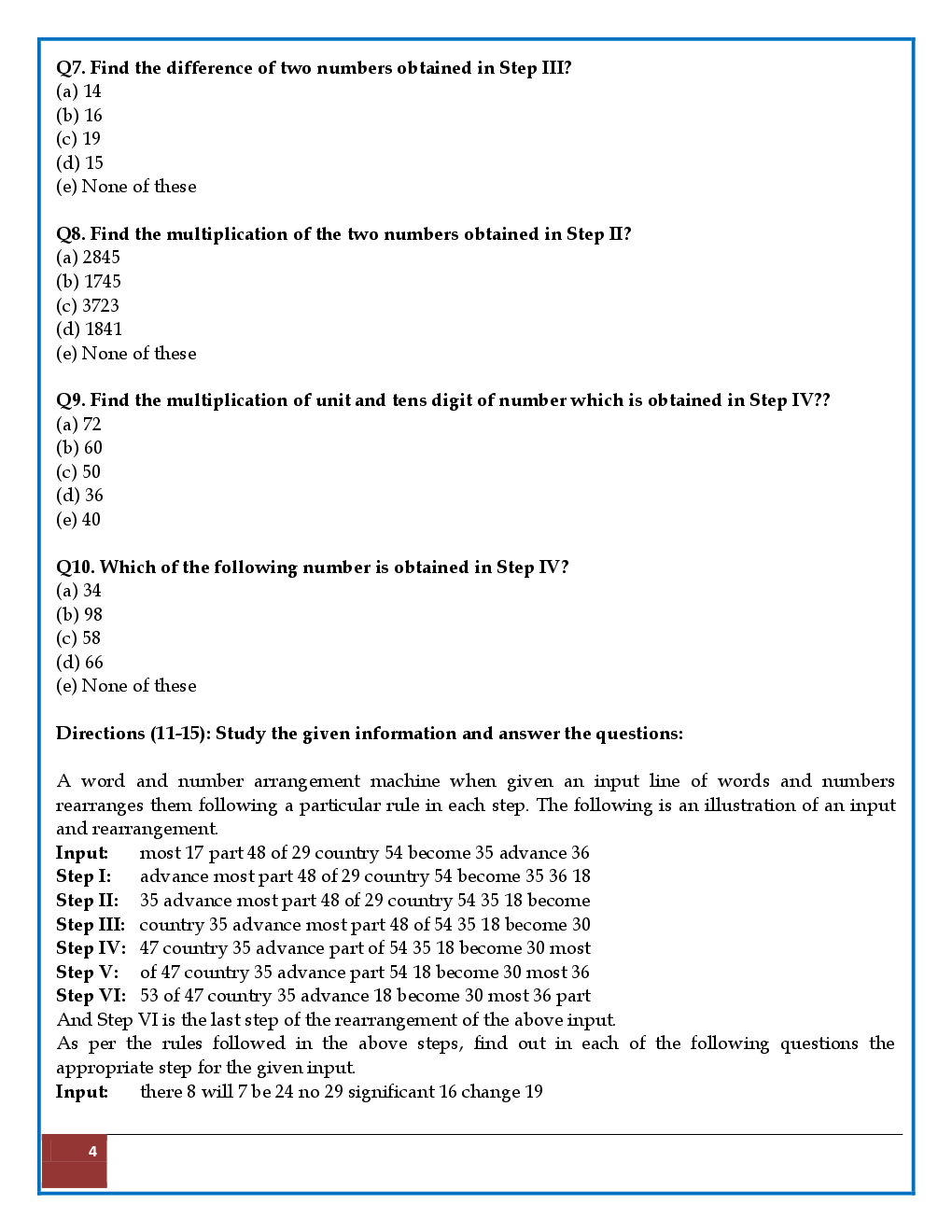 Sample Paper Question And Answer Machine Input Output ,Puzzles And Seating Arrangement And Genaral Awareness  For IBPS PO Mains 2017 - Page 4