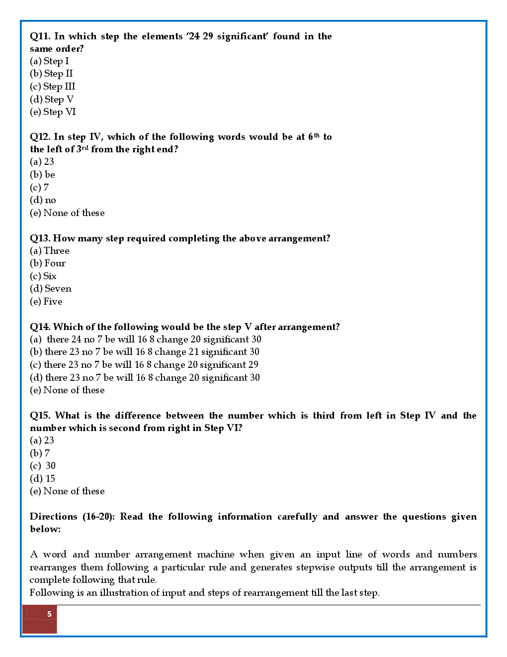 Sample Paper Question And Answer Machine Input Output ,Puzzles And Seating Arrangement And Genaral Awareness  For IBPS PO Mains 2017 - Page 5