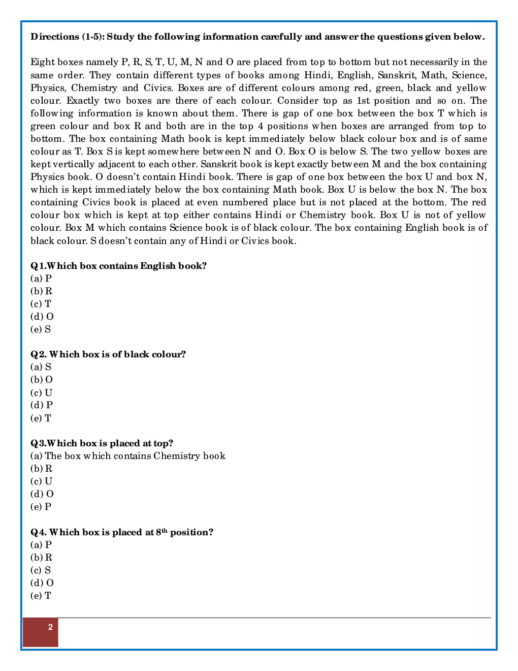 Practice Set Reasoning And Quantitative Aptitude Questions & Answer For IBPS RRB  P.O. Mains 2017 - Page 2