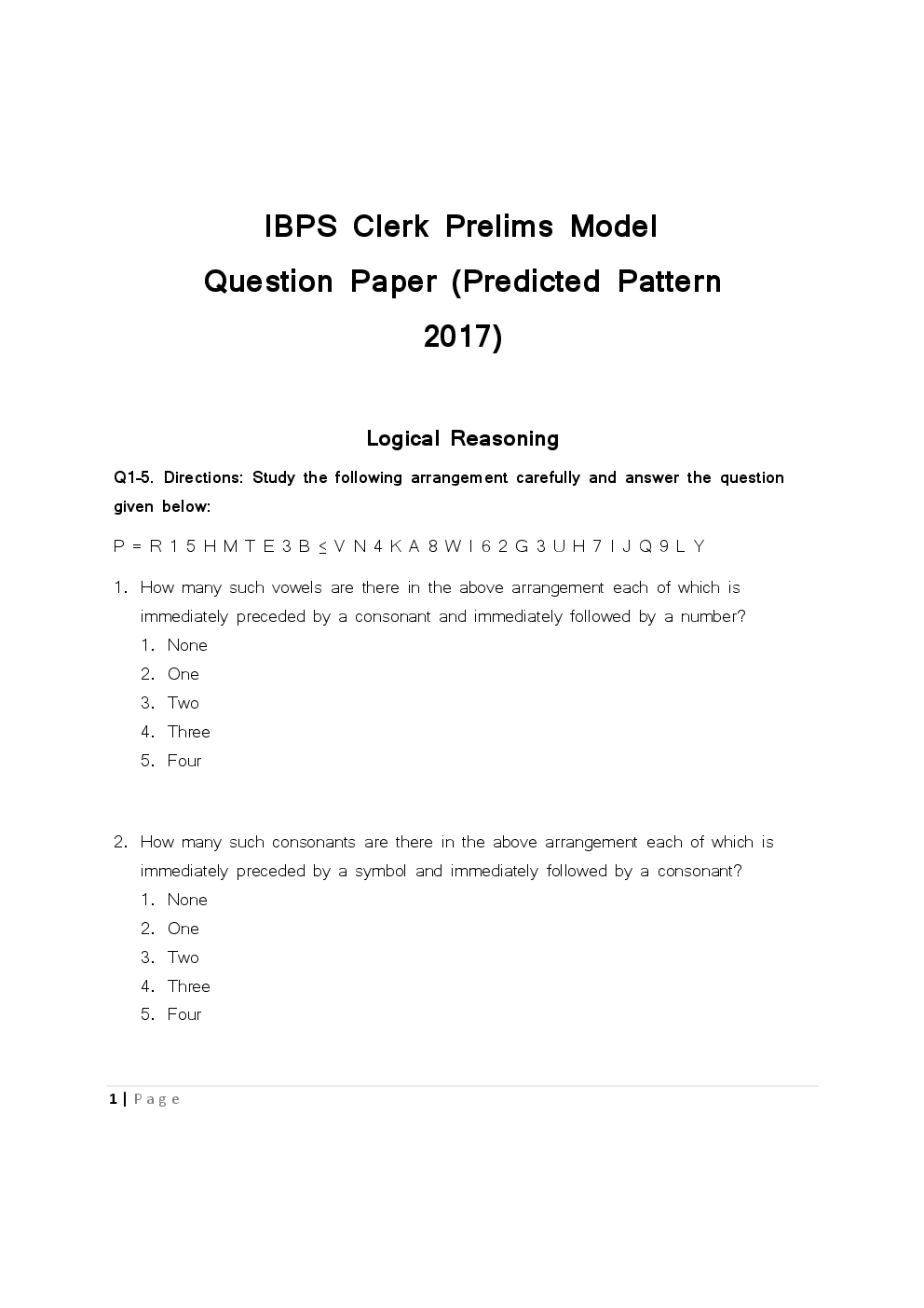 IBPS Clerk Prelims Model Question Paper 2017 - Page 2