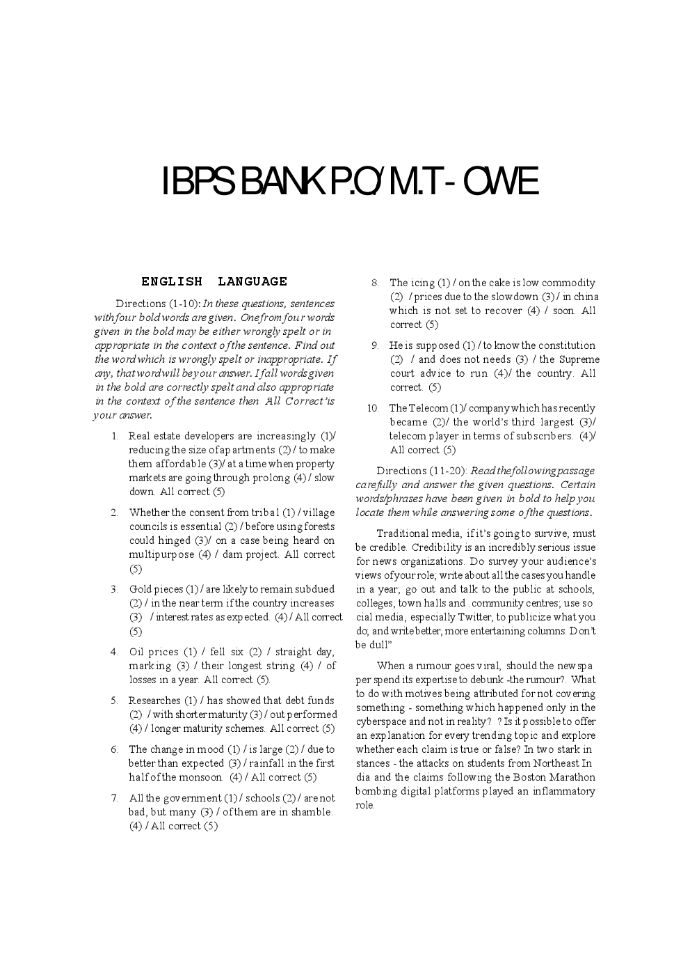 IBPS P.O.& M.T.CWE 2017 MOCK TEST-3 - Page 2