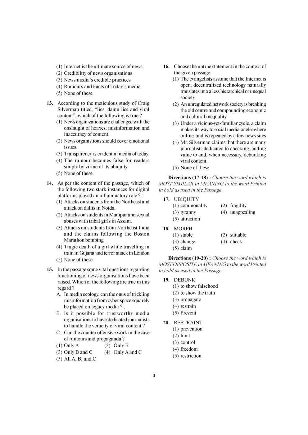 IBPS P.O.& M.T.CWE 2017 MOCK TEST-3 - Page 4