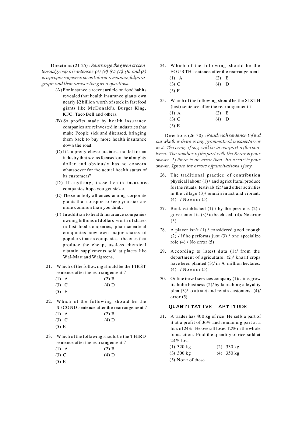 IBPS P.O.& M.T.CWE 2017 MOCK TEST-3 - Page 5