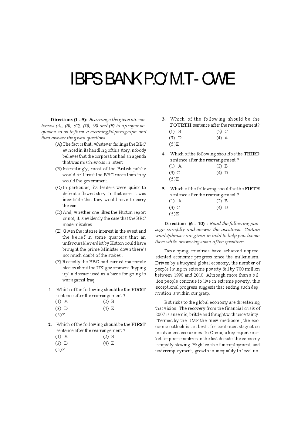 IBPS P.O.& M.T.CWE 2017 MOCK TEST-1 - Page 2