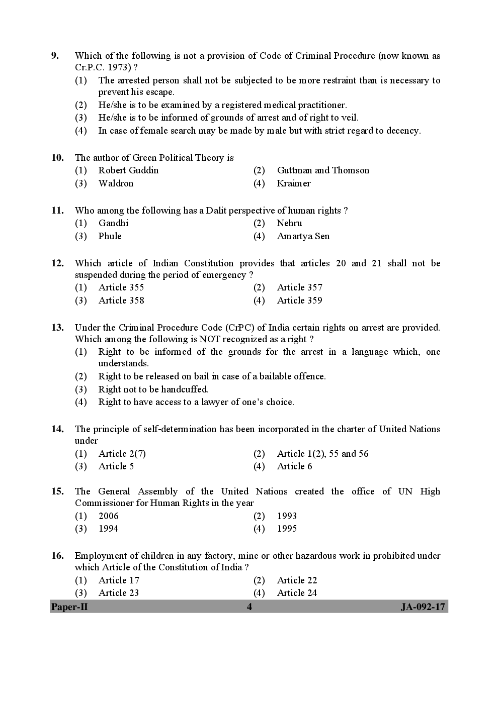 UGC NET Human Rights & Duties Paper II 2015, 2016, 2017 Question Paper With Answer Key - Page 4