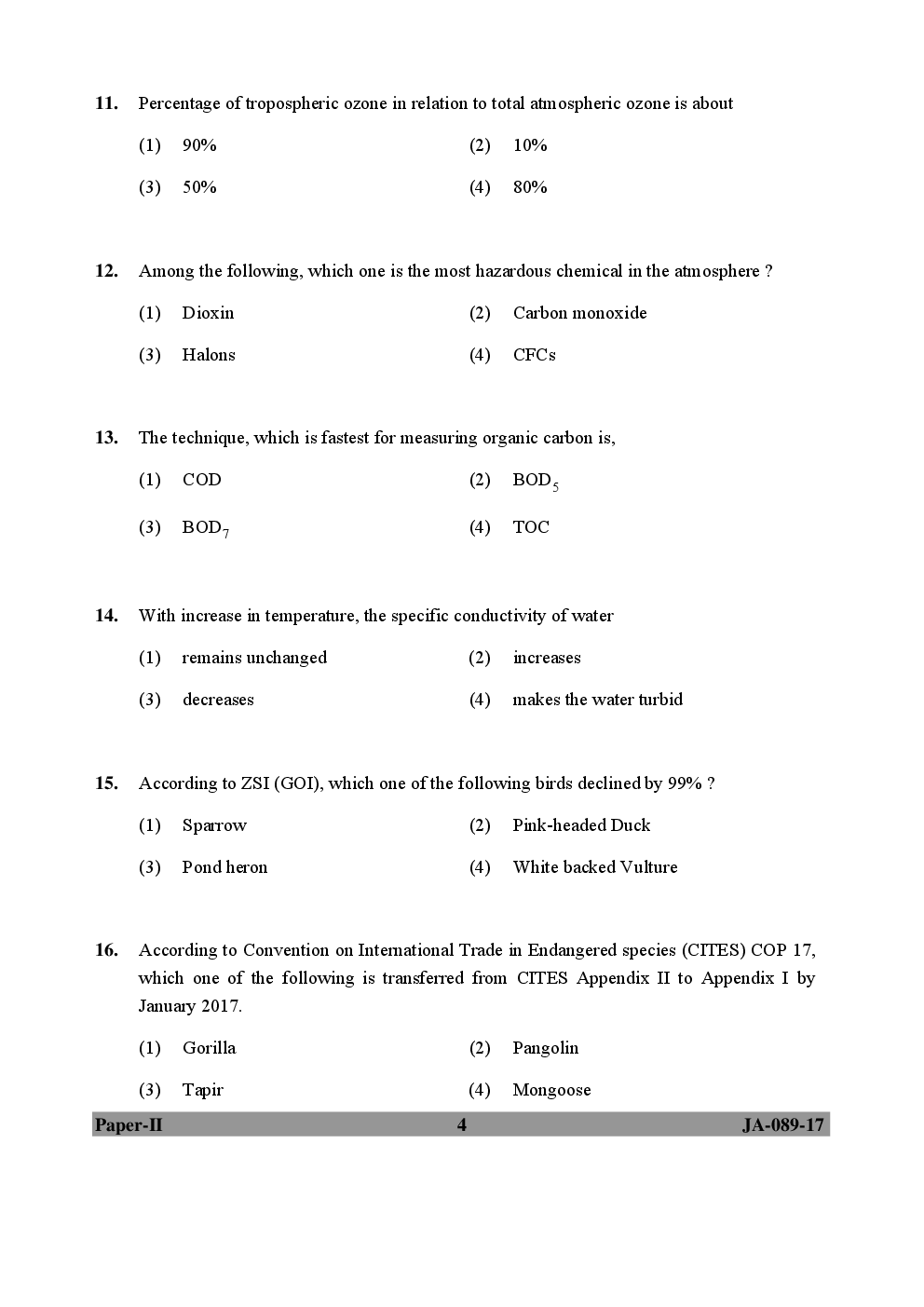 UGC NET Environmental Sciences Paper II 2015, 2016, 2017 Question Paper With Answer Key - Page 4