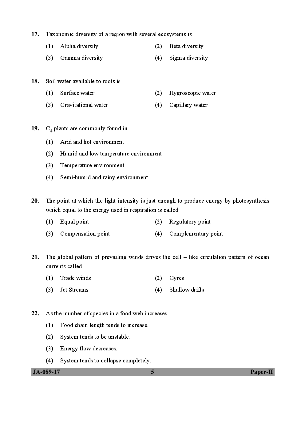 UGC NET Environmental Sciences Paper II 2015, 2016, 2017 Question Paper With Answer Key - Page 5