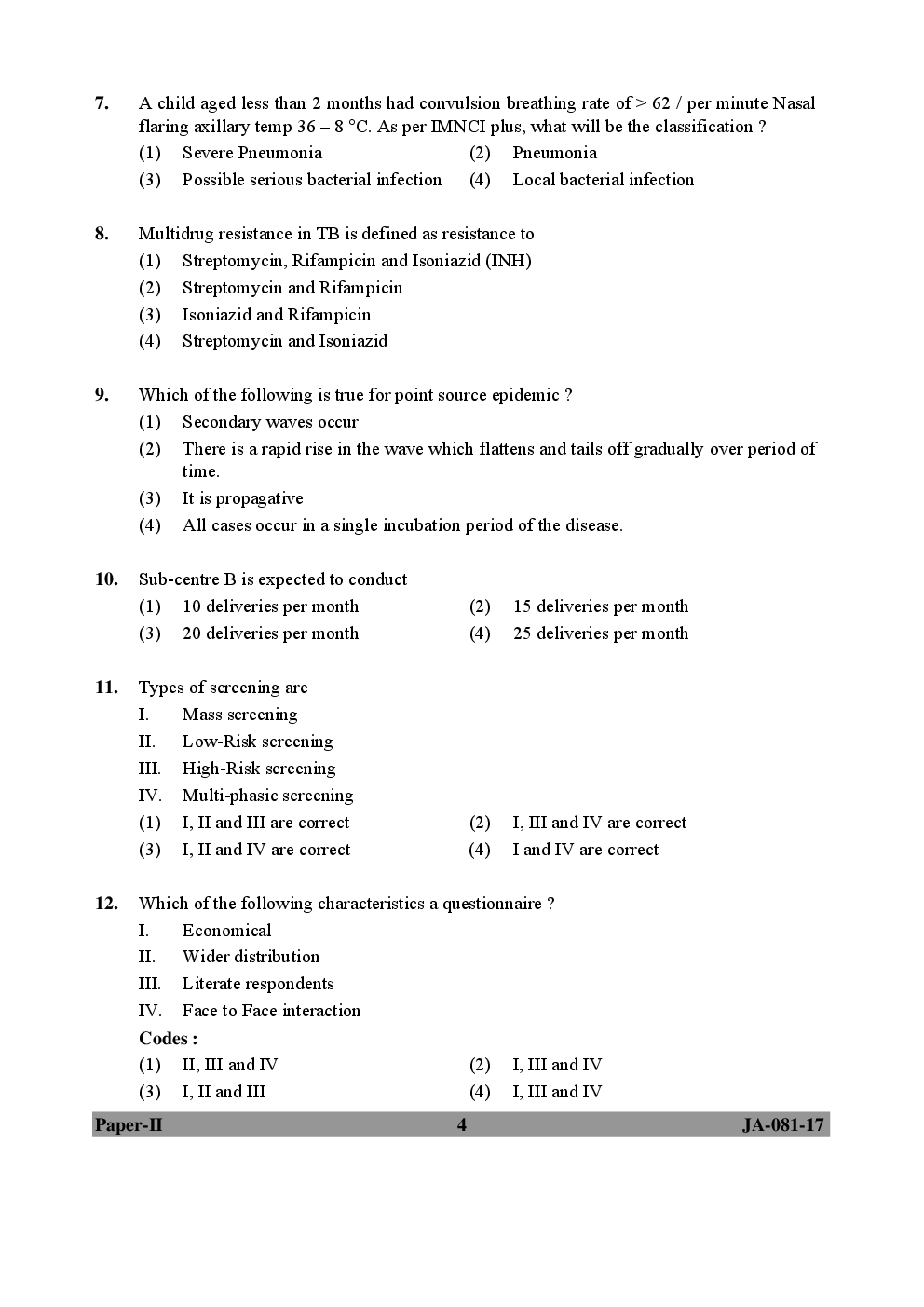 UGC NET Social Medicine & Community Health Paper II 2015, 2016, 2017 Question Paper With Answer Key - Page 4