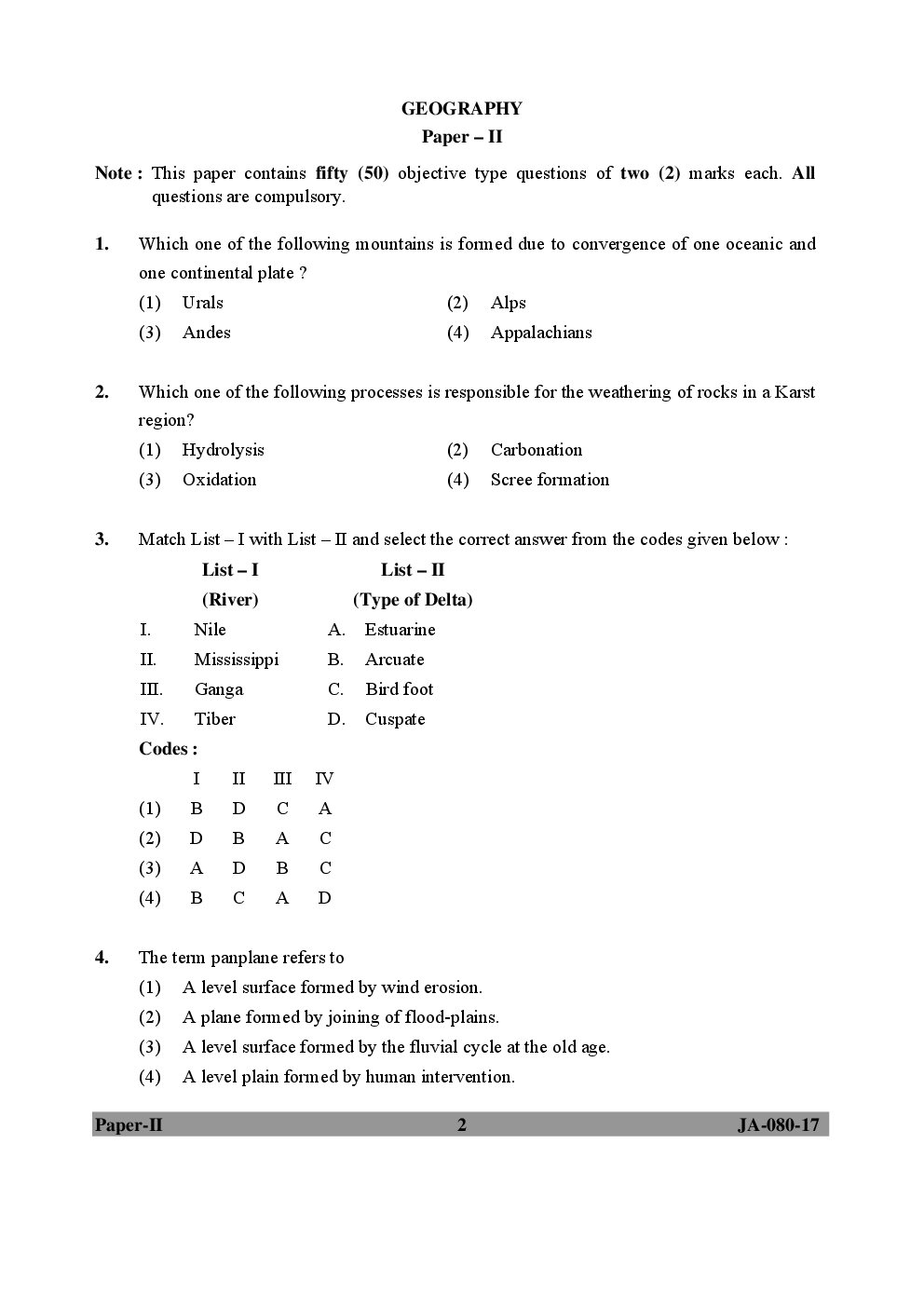 UGC NET Geography Paper II 2015, 2016, 2017 Question Paper With Answer Key - Page 2