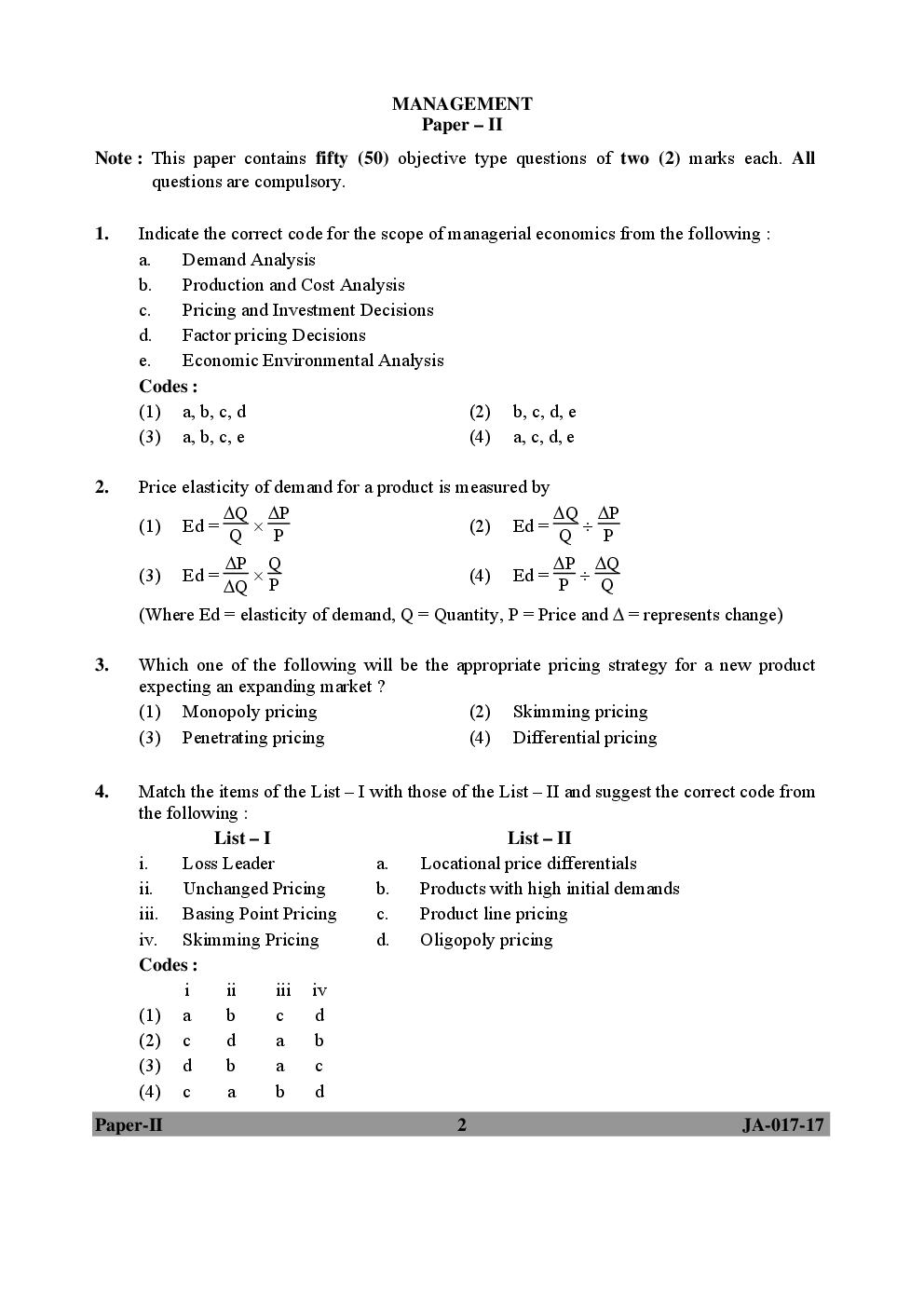 UGC NET Management Paper II 2015, 2016, 2017 Question Paper With Answer Key - Page 2