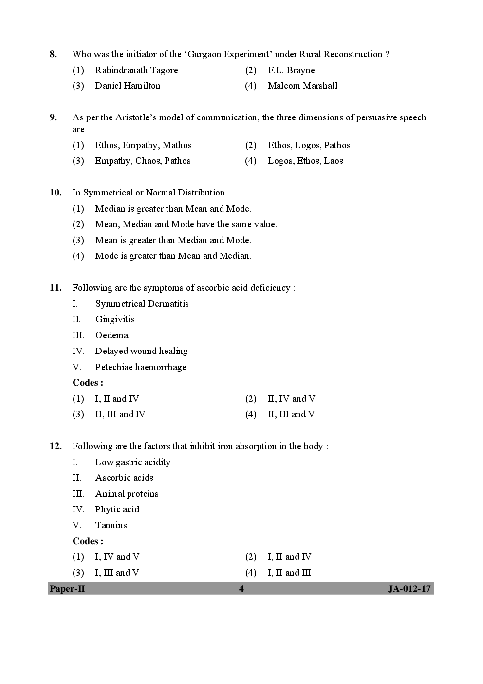 UGC NET Home Science Paper II 2015, 2016, 2017 Question Paper With Answer Key - Page 4