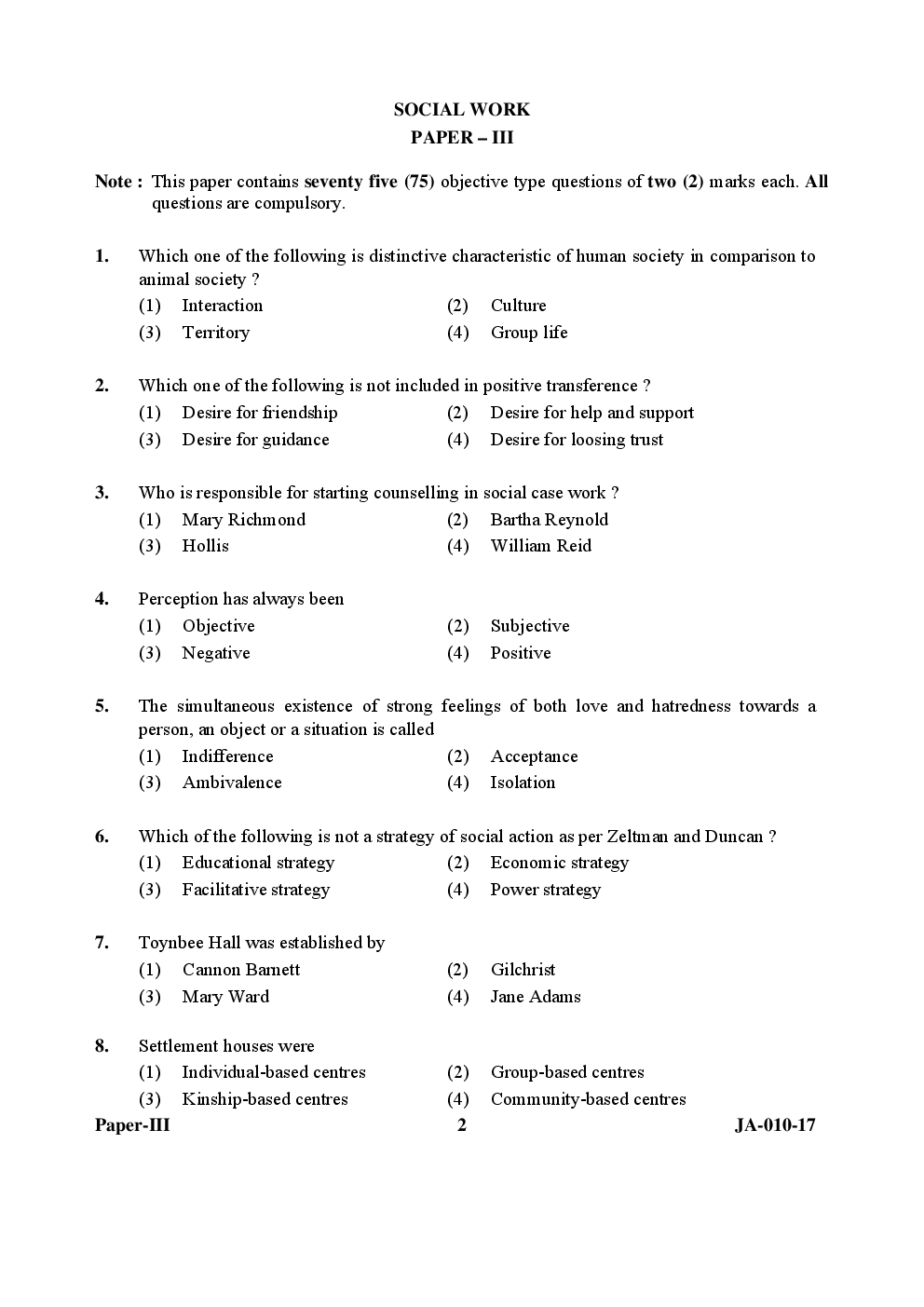 UGC NET Social Work Paper III 2015, 2016, 2017 Question Paper With Answer Key - Page 2